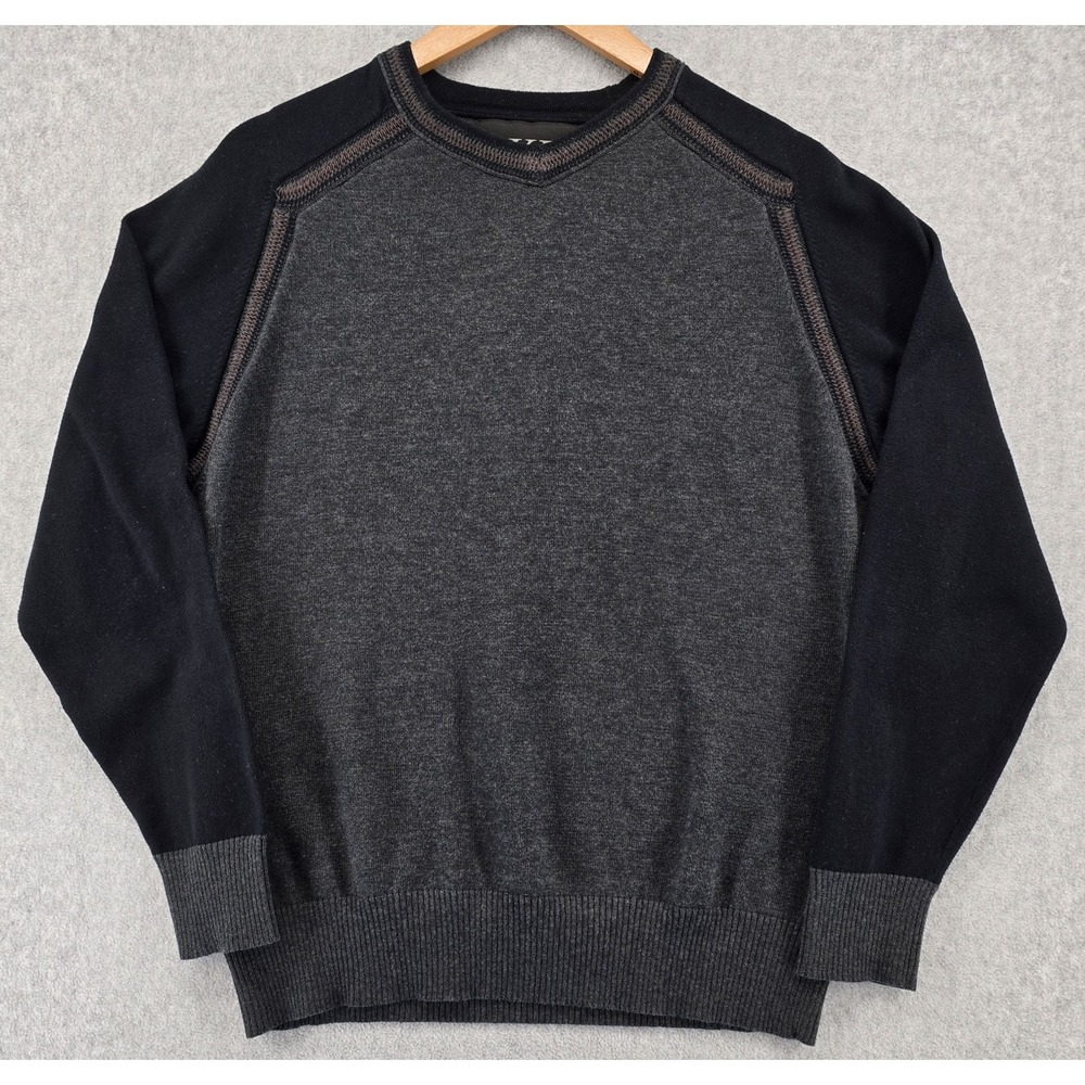 BKE Athletic Fit Sweater Men M Gray Black V Neck Pullover Cotton Colorblock